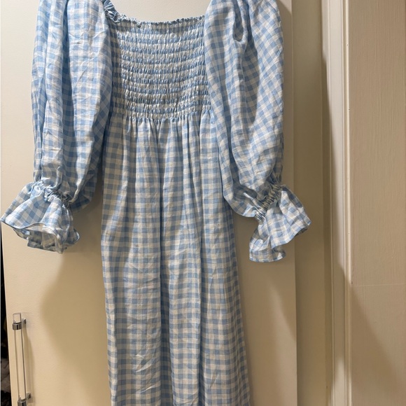 Blue gingham Sleeper Atlanta Linen Dress Size small - Picture 3 of 7
